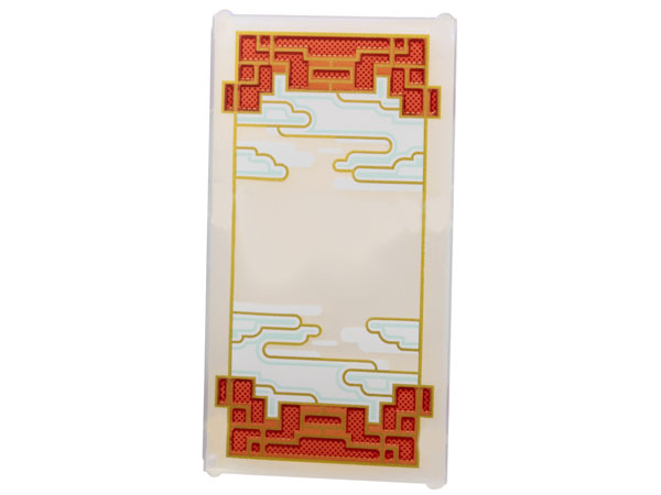 Glass for Window 1 x 4 x 6 with Gold Outlines, White and Light Aqua Clouds and Red Lattice on Dark Red Background Pattern