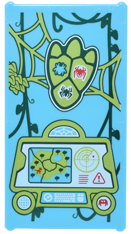 Glass for Window 1 x 4 x 6 with Lime Web, Dinosaur Foot Print, and Computer Console with Map and Keyboard, Dark Green Vines, and Spiders Pattern