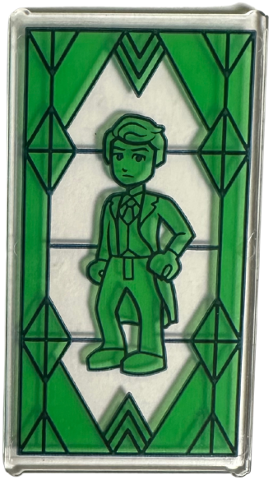 Glass for Window 1 x 4 x 6 with Bright Green Geometric Stained Glass and Wizard Minifigure on Transparent Background Pattern (Sticker) - Set 75684