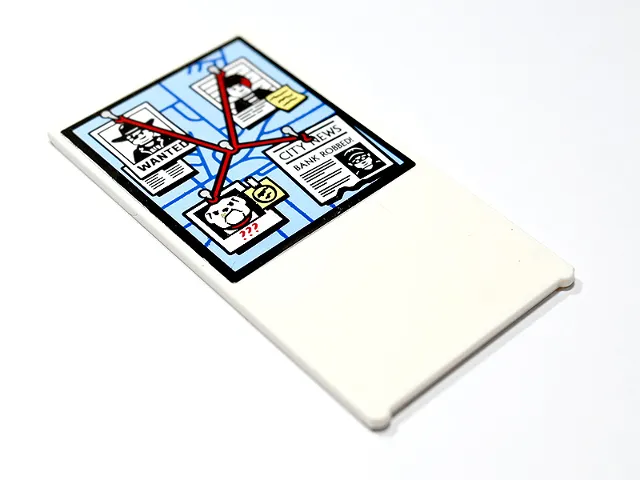 Glass for Window 1 x 4 x 6 with Red String, 'WANTED' Poster, Mugshot, Polaroid Photo of Dog and Newspaper on Bright Light Blue Map Pattern (Sticker) - Set 60246