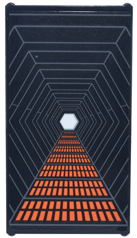 Glass for Window 1 x 4 x 6 with Dark Bluish Gray Corridor, White Hexagon, Dark Orange Walkway Grating Pattern (Sticker) - Set 75419