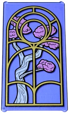 Glass for Window 1 x 4 x 6 with Gold Arched Window Frame and Bright Pink and White Tree Pattern (Sticker) - Set 75689