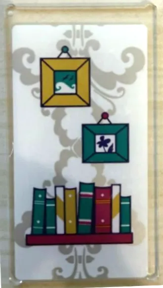 Glass for Window 1 x 4 x 6 with Books on Magenta Shelf, Gold and Dark Turquoise Framed Pictures and Silver Floral Wallpaper on White Background Pattern (Sticker) - Set 41684