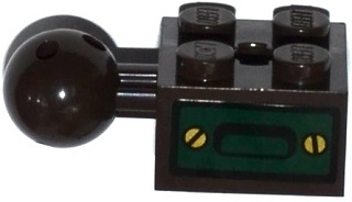 Technic, Brick Modified 2 x 2 with 6 Holes Ball Joint and Axle Hole with Dark Green Hatch with 2 Gold Screws Pattern (Sticker) - Set 70735