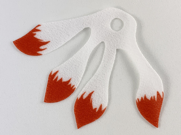 Minifigure Cape Cloth, 4 Long Fox Tails with Red Brushes Pattern