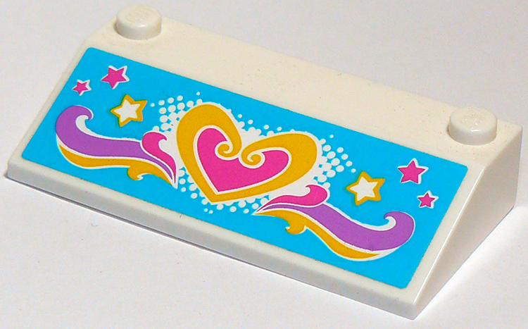 Slope 33 3 x 6 without Inner Walls with Dark Pink and Yellow Heart and Stars and Waves on Medium Azure Background Pattern (Sticker) - Set 41015