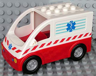 Duplo Van Rounded Windshield with Black Wheels and Red Base with EMT Star of Life Pattern - WITHOUT Rear Door (Ambulance)