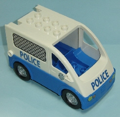 Duplo Van Rounded Windshield with Black Wheels and Blue Base with 'POLICE' Pattern - WITHOUT Rear Door