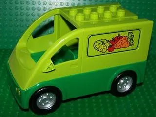 Duplo Van Rounded Windshield with Black Wheels and Green Base with Vegetables Pattern - WITHOUT Rear Door