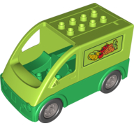 Duplo Van Rounded Windshield with Black Wheels and Green Base with Vegetables Pattern - WITH Rear Door