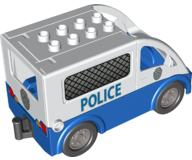 Duplo Van Rounded Windshield with Black Wheels and Blue Base with 'POLICE' Pattern - WITH Rear Door