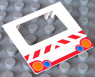 Duplo Van Rounded Windshield Rear Door with Orange and Blue Taillights, Red Bumper, and Danger Stripes Pattern