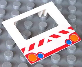Duplo Van Rounded Windshield Rear Door with Orange and Blue Taillights, Red Bumper, and Danger Stripes Pattern