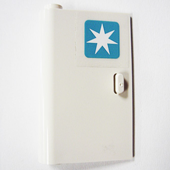 Door 1 x 3 x 4 Left - Open Between Top and Bottom Hinge with Maersk Star Logo Pattern (Sticker) - Set 10219