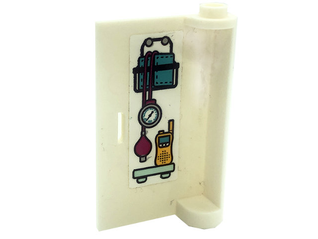 Door 1 x 3 x 4 Left - Open Between Top and Bottom Hinge with Sphygmomanometer (Blood Pressure Cuff with Gauge) and Radio Pattern on Inside (Sticker) - Set 41318