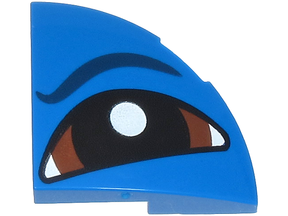 Slope, Curved 2 x 2 x 2/3 Corner Round with Dark Blue Eyebrow and Eye with Reddish Brown Iris and Black Pupil Pattern Model Left Side