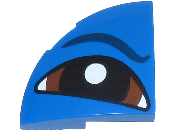 Slope, Curved 2 x 2 x 2/3 Corner Round with Dark Blue Eyebrow and Eye with Reddish Brown Iris and Black Pupil Pattern Model Right Side