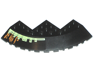 Brick, Round Corner 10 x 10 with Slope 33 Edge, Axle Hole, Facet Cutout with Light Bars and Alien Characters Pattern Model Left (Sticker) - Set 7699