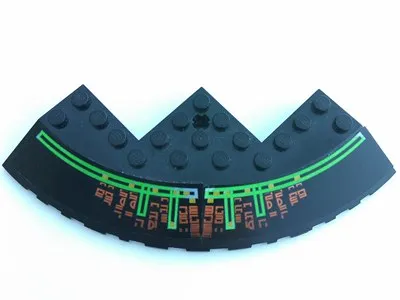 Brick, Round Corner 10 x 10 with Slope 33 Edge, Axle Hole, Facet Cutout with Light Bars and Alien Characters Pattern (Stickers) - Set 7692