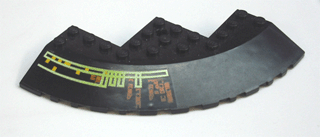 Brick, Round Corner 10 x 10 with Slope 33 Edge, Axle Hole, Facet Cutout with Light Bars and Alien Characters Pattern Model Left (Sticker) - Set 7691