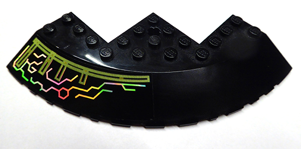 Brick, Round Corner 10 x 10 with Slope 33 Edge, Axle Hole, Facet Cutout with Iridescent Mirrored Circuit Pattern Model Left Side (Sticker) - Sets 7644 / 7646 / 7649