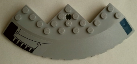 Brick, Round Corner 10 x 10 with Slope 33 Edge, Axle Hole, Facet Cutout with Spikes and Dark Blue Stripe Pattern Model Left Side (Stickers) - Set 75042