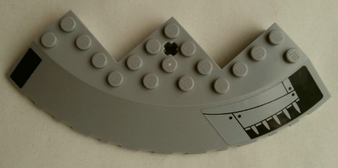 Brick, Round Corner 10 x 10 with Slope 33 Edge, Axle Hole, Facet Cutout with Spikes and Dark Blue Stripe Pattern Model Right Side (Stickers) - Set 75042