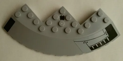 Brick, Round Corner 10 x 10 with Slope 33 Edge, Axle Hole, Facet Cutout with Spikes and Dark Blue Stripe Pattern Model Right Side (Stickers) - Set 75042