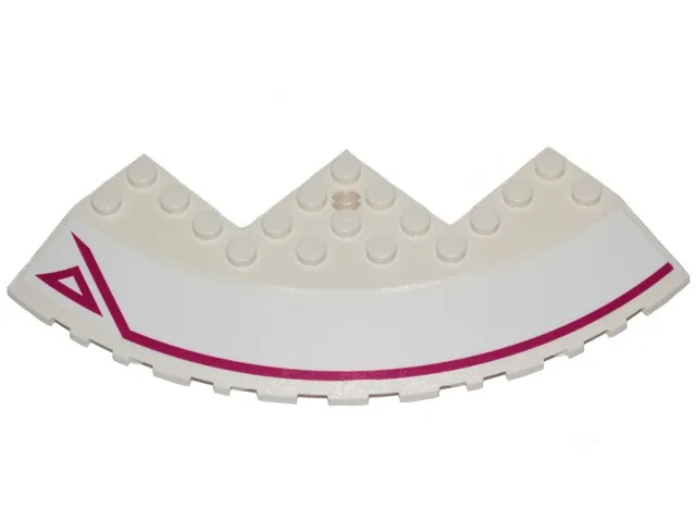 Brick, Round Corner 10 x 10 with Slope 33 Edge, Axle Hole, Facet Cutout with Magenta Stripe and Outlined Triangle Pattern Model Left Side (Sticker) - Set 70849