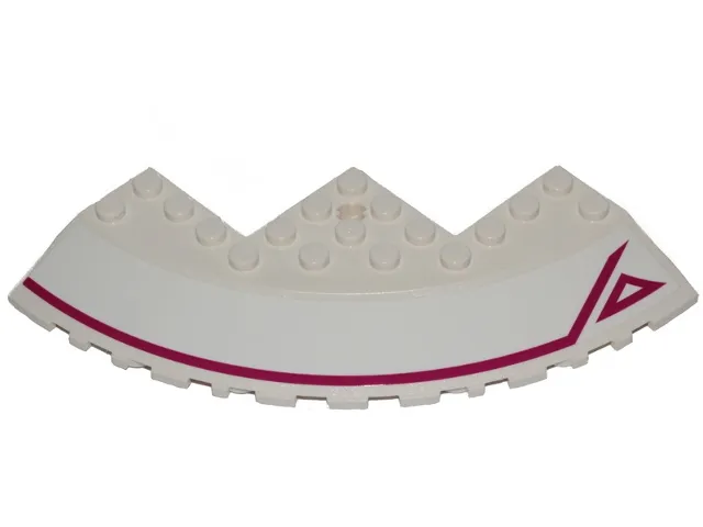 Brick, Round Corner 10 x 10 with Slope 33 Edge, Axle Hole, Facet Cutout with Magenta Stripe and Outlined Triangle Pattern Model Right Side (Sticker) - Set 70849