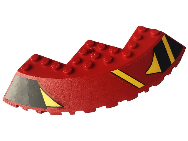 Brick, Round Corner 10 x 10 with Slope 33 Edge, Axle Hole, Facet Cutout with Black and Yellow Stripes Pattern Model Left Side (Sticker) - Set 76084