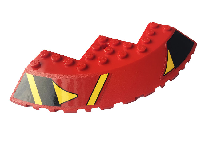 Brick, Round Corner 10 x 10 with Slope 33 Edge, Axle Hole, Facet Cutout with Black and Yellow Stripes Pattern Model Right Side (Sticker) - Set 76084
