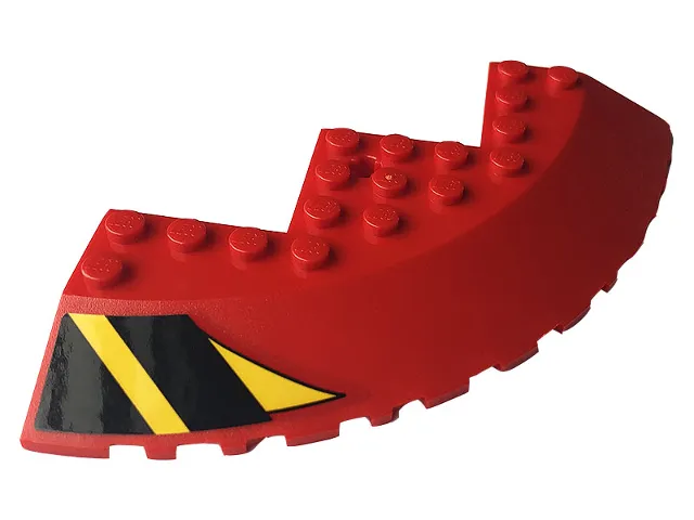 Brick, Round Corner 10 x 10 with Slope 33 Edge, Axle Hole, Facet Cutout with Black and Yellow Stripes Pattern Model Left Side (Sticker) - Set 76084