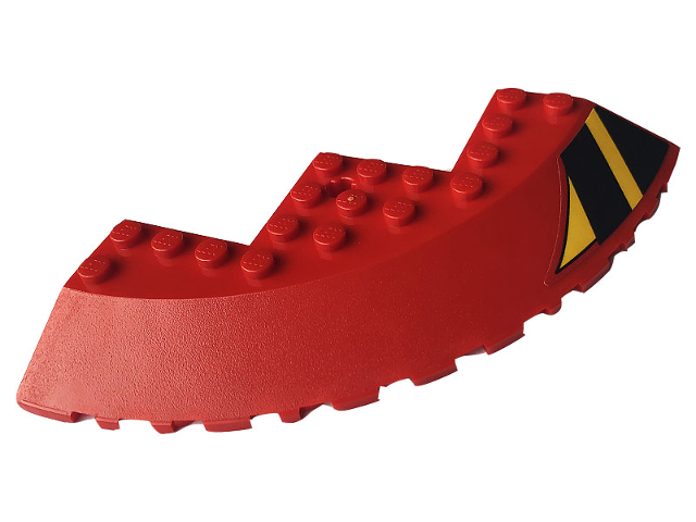 Brick, Round Corner 10 x 10 with Slope 33 Edge, Axle Hole, Facet Cutout with Black and Yellow Stripes Pattern Model Right Side (Sticker) - Set 76084