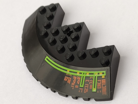 Brick, Round Corner 10 x 10 with Slope 33 Edge, Axle Hole, Facet Cutout with Light Bars and Alien Characters Pattern Model Right Side (Sticker) - Set 7690