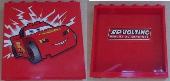 Panel 1 x 6 x 5 with Lightning McQueen Facing Right Outside and 'REVOLTING REBUILT ALTERNATORS' Inside Pattern (Stickers) - Set 8486