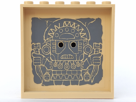 Panel 1 x 6 x 5 with Aztec Figure with Spiky Headdress and Knives on Dark Bluish Gray Stone Pattern on Inside (Sticker) - Set 7627