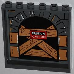 Panel 1 x 6 x 5 with Stone Arch, Wooden Boards and 'CAUTION DO NOT ENTER' Pattern on Inside (Sticker) - Set 79103