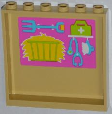 Panel 1 x 6 x 5 with Hay, Pitchfork, First Aid Kit, Stethoscope and Brush Pattern on Inside (Sticker) - Set 3188