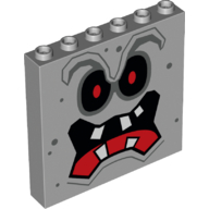 Panel 1 x 6 x 5 with Black Eyes with Red Pupils, Dark Bluish Gray Unibrow and Dots, Angry Open Mouth with Tongue and White Teeth Pattern (Super Mario Whomp Face)