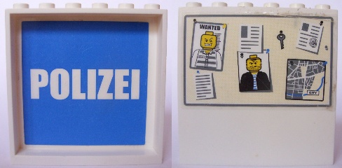Panel 1 x 6 x 5 with White 'POLIZEI' on Blue Background Inside and Bulletin Board on Outside Pattern (Stickers) - Set 7744