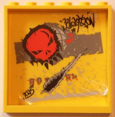 Panel 1 x 6 x 5 with Black Graffiti Tags, Red Skull and Small Black Damage Pattern (Sticker) - Set 5972