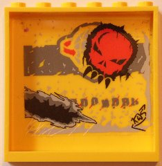 Panel 1 x 6 x 5 with Black Graffiti Tag, Red Skull and Large Black Damage Pattern (Sticker) - Set 5972