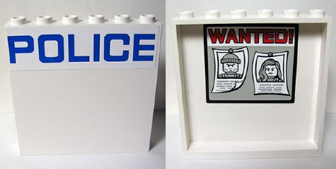 Panel 1 x 6 x 5 with Blue 'POLICE' on White Background on Outside and 'WANTED!' Posters on Inside Pattern (Stickers) - Set 60044