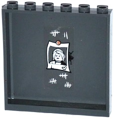 Panel 1 x 6 x 5 with Tally Marks, Crack, and Pinned Female Minifigure Photo with Heart Pattern on Inside (Sticker) - Set 60130