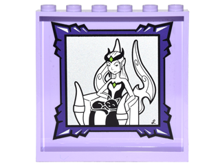 Panel 1 x 6 x 5 with Portrait of Elves Ragana and Cat Jynx in Dark Purple Frame on Inside Pattern (Sticker) - Set 41180