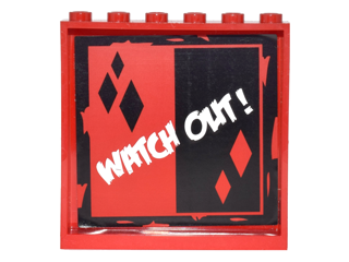 Panel 1 x 6 x 5 with Red and Black Sides and Diamonds and White 'WATCH OUT!' Pattern (Sticker) - Set 6857