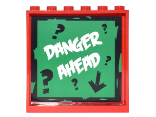 Panel 1 x 6 x 5 with Black Arrow and Question Marks on Green Background and White 'DANGER AHEAD' Pattern (Sticker) - Set 6857