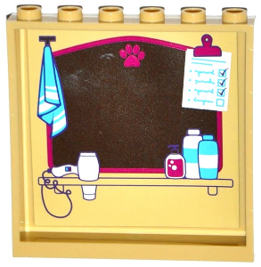 Panel 1 x 6 x 5 with Mirror with Paw Print, Towel, Checklist, Hair Dryer and Toiletries Pattern on Inside Pattern (Sticker) - Set 41124