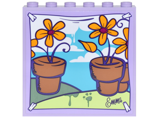 Panel 1 x 6 x 5 with Backdrop with Flower Pots, Bright Light Orange Daisies, Blue Sky and Clouds Background Pattern (Sticker) - Set 41305